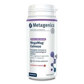 Metagenics MegaMag Calmeze Magnesium Powder - High Potency Magnesium Glycinate for The Reduction of Fatigue & Tiredness - Raspberry, 30 Servings