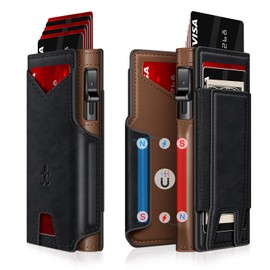 Wallet for Men Wallet with Slim Pop Up Card Holder 9-13 Cards, Bifold Minimalist Smart Wallet RFID Blocking Credit Card Holder with ID Window & Stretchable Cash Slot Compact Metal Aluminum Card Case