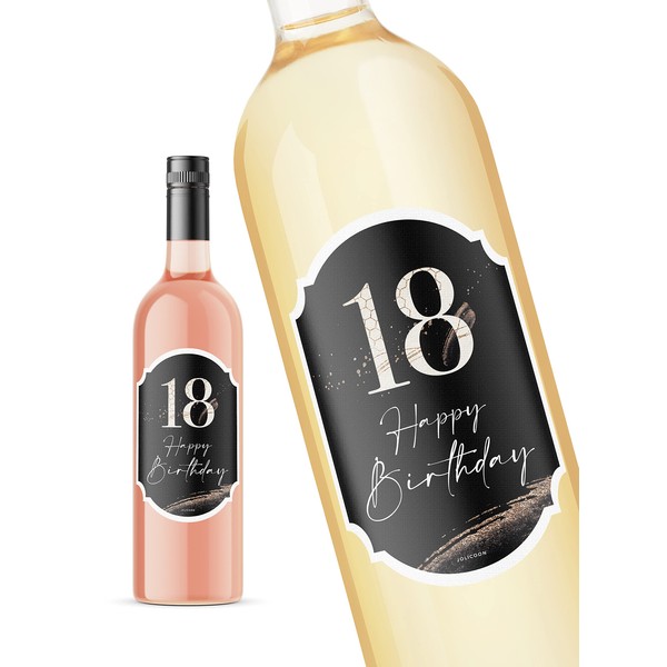 JoliCoon - 18th Birthday Bottle Labels - 8.5 x 12 cm - 18th Birthday Decorations - Golden Glamour