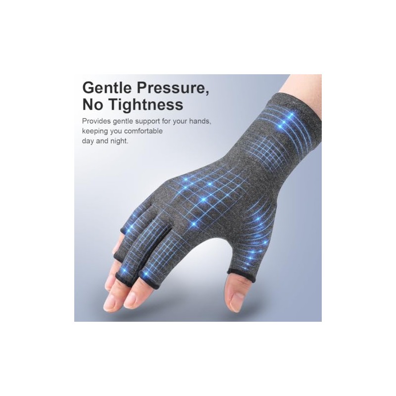 Arthritis Gloves, 2 Pair Fingerless Compression Gloves, Gray+Brown, L