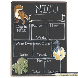 Cohas NICU Milestone Board for Baby with Dinosaur Theme and Reusable Chalkboard Style Surface, 12 by 16 Inches, White Marker