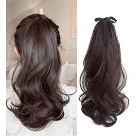 MASAHA Ponytail Wig, Ribbon Type, Curly Point Wig, Hair Extension, Partial Wig, Recital, Dance, Coming-of-Age Ceremony, Everyday Use (Light Brown)