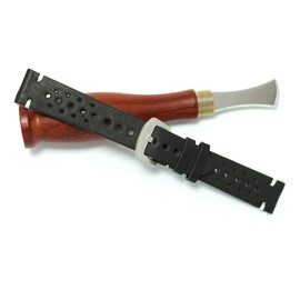 AIMVALUE Genuine leather rally watch strap black blue 18mm 20mm 22mm 24mm perforated vintage men's leather flat white stitching, 20 mm, Leather