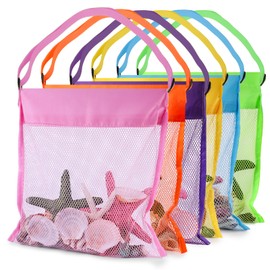 FUTUREPLUSX FUTUREPLUSX 6PCS Mesh Beach Bags for Kids, Colorful Small Seashell Collecting Bags Adjustable Strap for Holding Shell Sand Toy