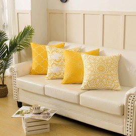 Pknoclan Cushion Covers 45x45cm Decorative Pillow Covers Set of 4 Nordic Sofa Backrest Fashion Simple Zabuton Cover Modern Square Pillow Case Home Office Chair Car Bed Decor Decor Decoration Yellow