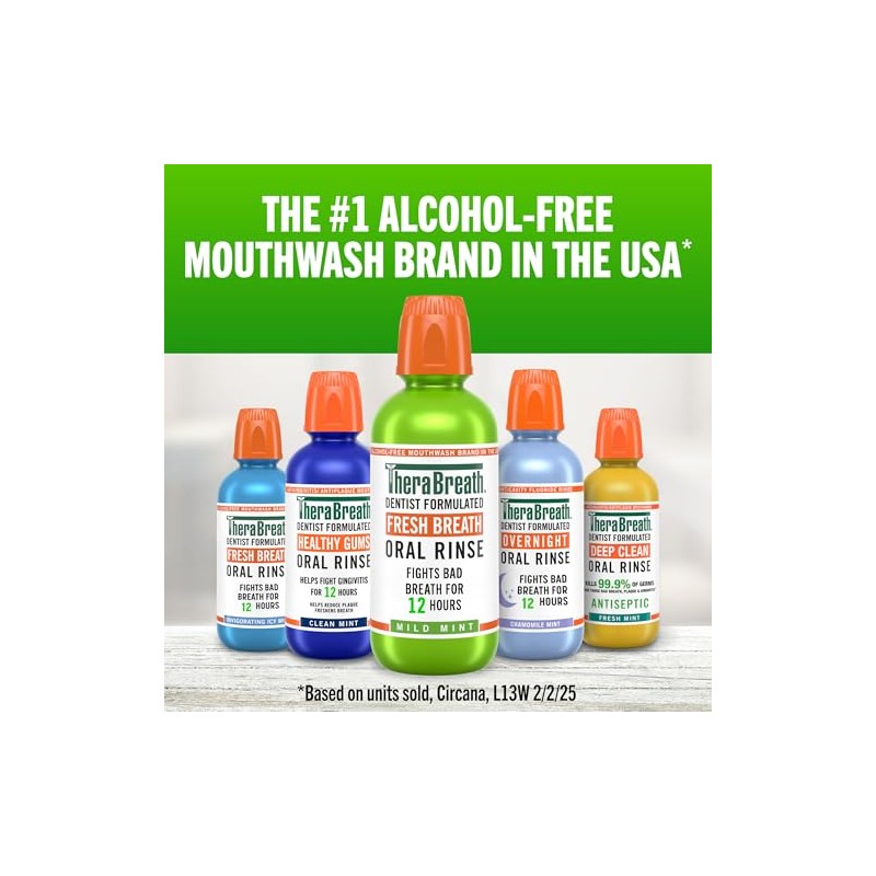 TheraBreath Fresh Breath Mouthwash, Mild Mint, Alcohol-Free, 1 Liter
