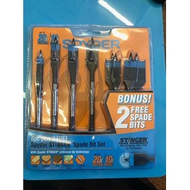 Spyder 8-Piece Assorted Stinger Woodboring Spade Drill Bit Set, Threaded Tips, ¼-inch Impact-Rated Speed Hex