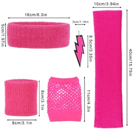 Fuguan 9pcs 80s Costume Fancy Outfit Accessories Set 1980s Workout Costumes Accessories with Neon Leg Warmers for Women Girls