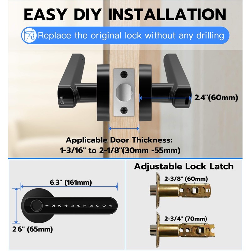 eLinkSmart Fingerprint Door Knob, Keyless Entry Door Lock with Keypad