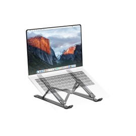 PureMounts Laptop Stand, Height Adjustable, Foldable & Ergonomic Notebook Holder for Home Office, 7 Adjustable Viewing Angles, Aluminium Laptop Stand with Ventilation & Non-Slip Pads, Black