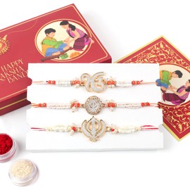 KSJONE Rakhi for brother Bhaiya Bhabhi Gift Set of 3 Pcs Rakhi for family Raksha Bandhan Festival Rakhi for Bhaiya and Bhabhi, Indian designer latest Rakhi for bhai Thread bracelet