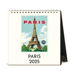 Cavallini 2025 Vintage Paris Maps Easel Desk Calendar, 6 x 6.5 Inches, 12 Month Page-A-Month Standing Desk Calendar, Vintage-style Parisian Map Illustrations, Small and Cute Desktop Flip Calendar 2025