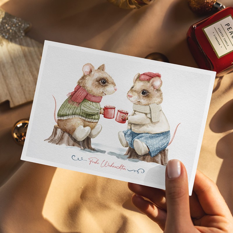Weihnachtskarten 24 Stück Postkarten, Tierisch schön, Boho Deko, Design, Illustration,