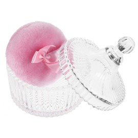 Healeved Extra Large Fluffy Body Duster Puff with Glass Container Reusable Makeup Powder Applicator for Foundation Durable Design with Cute Bow for Makeup