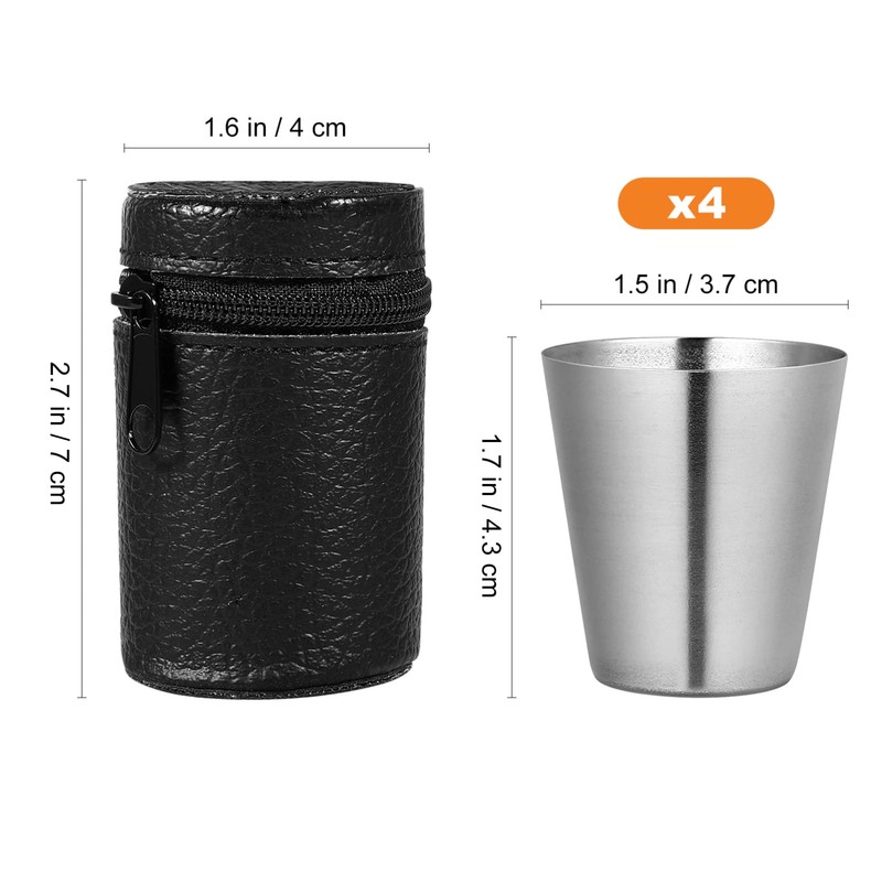 UPKOCH 4pcs Travel Stainless Steel Shot Glasses with Leather Carrying