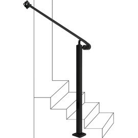 Zwinz Adjustable Handrail 1-3 Step, Wall&Floor Mounted Wrought Iron Handrails, Handrails for Outdoor Steps, Stair Rail with Installation Kit Hand Rail, Black