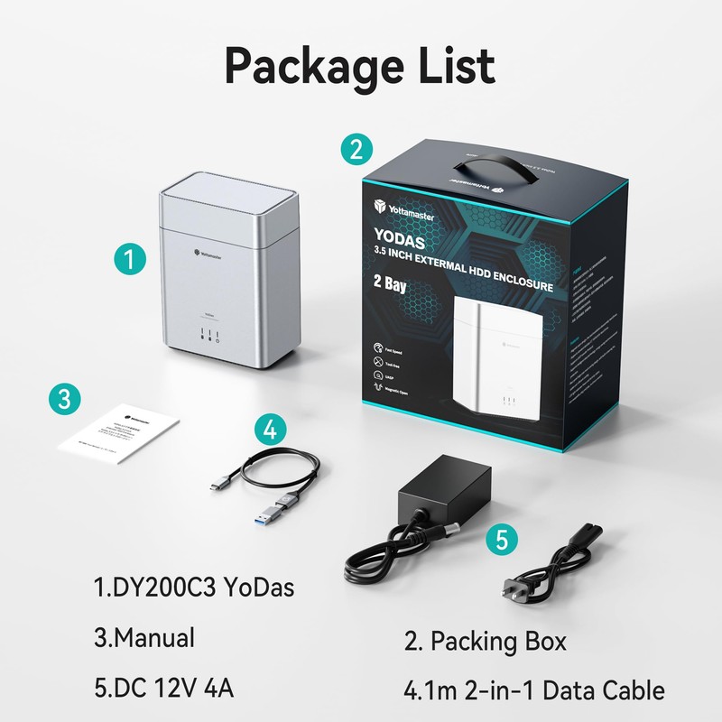 Yottamaster 2 Bay External 3.5 Inch Hard Drive Enclosure Magnetic