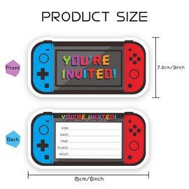 Dinggaogao Video Game Birthday Party Invitations- 3x6 Inch Double-Sided Invite Cards with 20 Envelopes, Game Party Decoration, Birthday presents for boys (20 invitations + 20 Envelopes)
