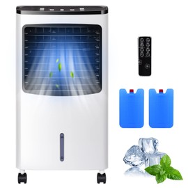 PETSITE Evaporative Air Cooler, Portable Cooling Fan with Remote Control, Ice Packs, Humidifying, 3 Speeds, 7.5H Timer, Personal Swamp Cooler for Room Home Office