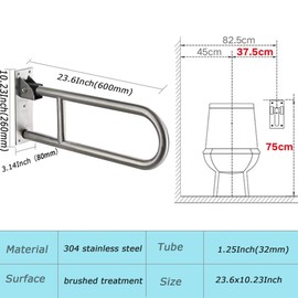 FlySkip Fold Down Grab Bar - 24" Stainless Steel Flip-Up Handicap Support Bar for Bathroom Shower Safety