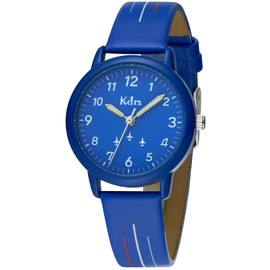 KDM Kids Watch Analog Quartz 30mm, Children's Time Teacher Watch for Boys Girls, Waterproof Wrist Watches Leather Strap, Kids Gifts Age 3-12, Blue