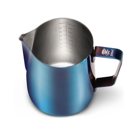 Barista Basics 20 Oz Blue Stainless Steel Milk Frother Pitcher, Steaming Pitcher for Latte Art, Food-Grade/w Measurements