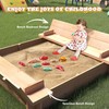 Wood Sandbox with 2 Foldable Bench Seats, Kids' Outdoor Cedar