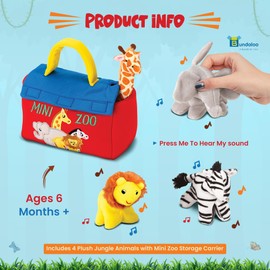 Bundaloo Plush Farm Animal Toys with Realistic Sounds - Plushie Play Set with Barn Carrier