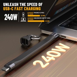 EndlesShine Keychain USB C Cable 4.0, Short 240W PD Fast Charging Cord, 40Gbps Data Transfer, 8K 60Hz Video Display, Thunderbolt 4 for MacBook Android Auto External SSD Type C Devices(Black 2 Pack)