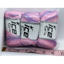 Ice Yarns Picasso 3 Pack - Pinks and Lilacs, Fuzzy with Subtle Sheen Worsted Weight, 3x125 Yards (3x115meters) 3x1.76 Ounces (3x50 Grams)