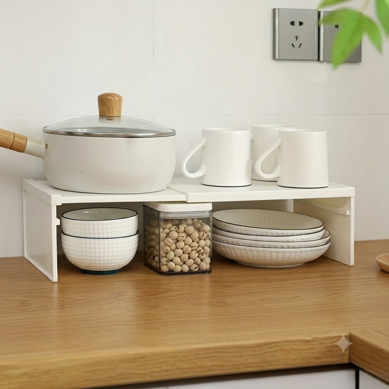 Adjustable Cabinet Shelf Organizer for Kitchen Storage – Expandable Space-Saving