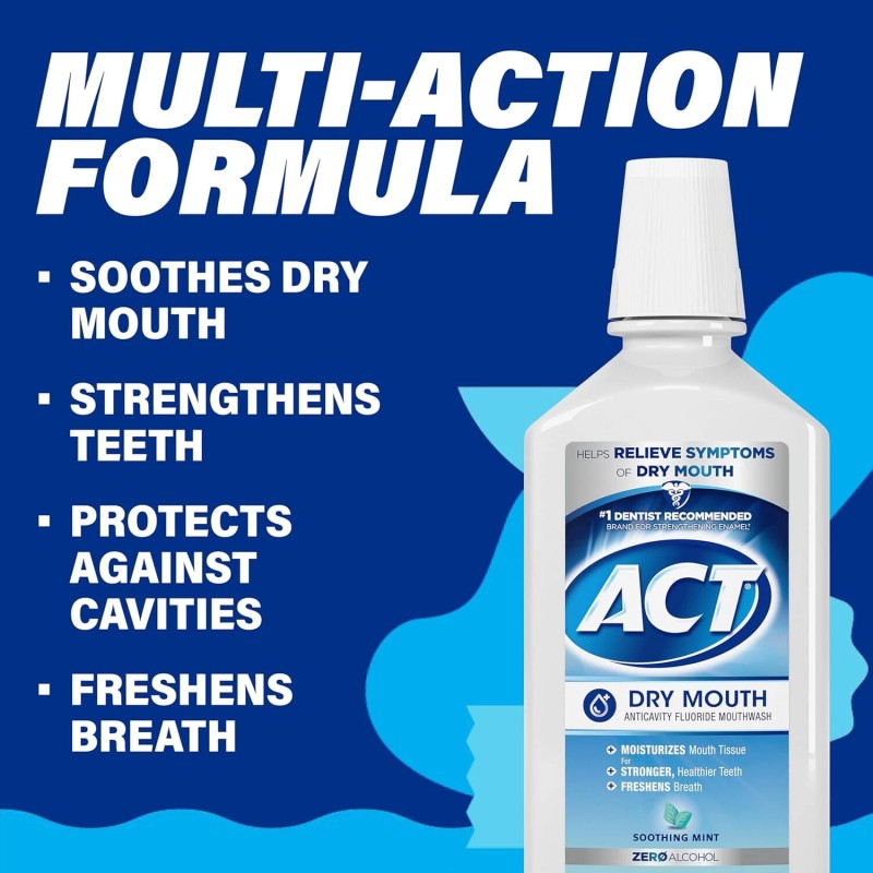 ACT Dry Mouth Anticavity Zero Alcohol Fluoride Mouthwash, 33.8 fl.