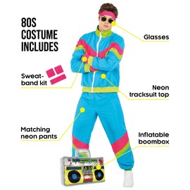 Morph Bright Colour 80s Track Suit Men Costume 90s Tracksuit Men Women 80s Outfit Mens Retro Neon Tracksuit Costume for Mens S