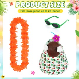 Sunnymove 3 Pcs Summer Porch Goose Outfits Hawaii T-Shirt Wreath and Sunglasses Hawaiian Goose Clothes Costume for 23" Patio Decor for Luau Party Outdoor Garden Yard Decor(Coconut)