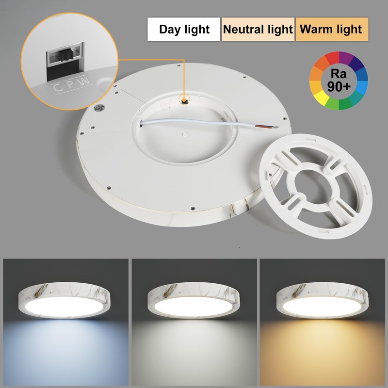 LVL LED Ceiling Light 18W, Round Flush Mount with Marble