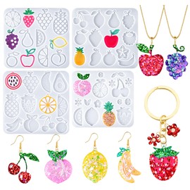 YODOYO Resin Earring Molds 4pcs Fruit Jewelry Resin Molds Summer Silicone Earring Mould Crystal Glue UV Resin Keychains Necklaces Pendant Mold DIY Art Craft Jewelry Making Supplies Kit