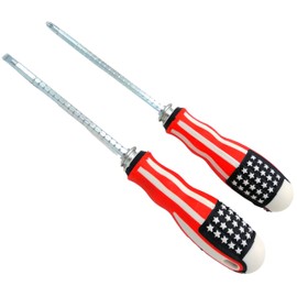 Screwdriver (2 PCS) 2 in 1 Adjustable Length, Reversible Dual End American Flag Screwdrivers Set, Tip Slotted, Tip Phillips Standard Length, 6mm Magnetic Tip, Short Drivers, Industrial Strength (2)