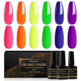 Shining She 6 Farben Neon Nagellack,Sommer Regenbogen Rosa Orange Gelb Blau Lila Grün UV Nagellack Set Soak Off UV Gel Nagellack Nail Art Geschenke für Mädchen,8ML