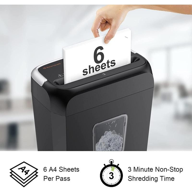 Bonsaii Paper Shredder for Home Use,6-Sheet Crosscut Paper and Credit