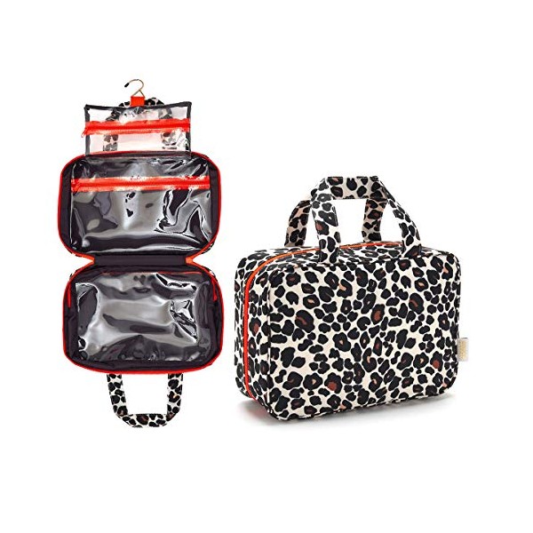 Victoria Green 'Charlotte' Travel Hanging Wash Bag (Toiletry Bag/Large Makeup Bag), Leopard Tan