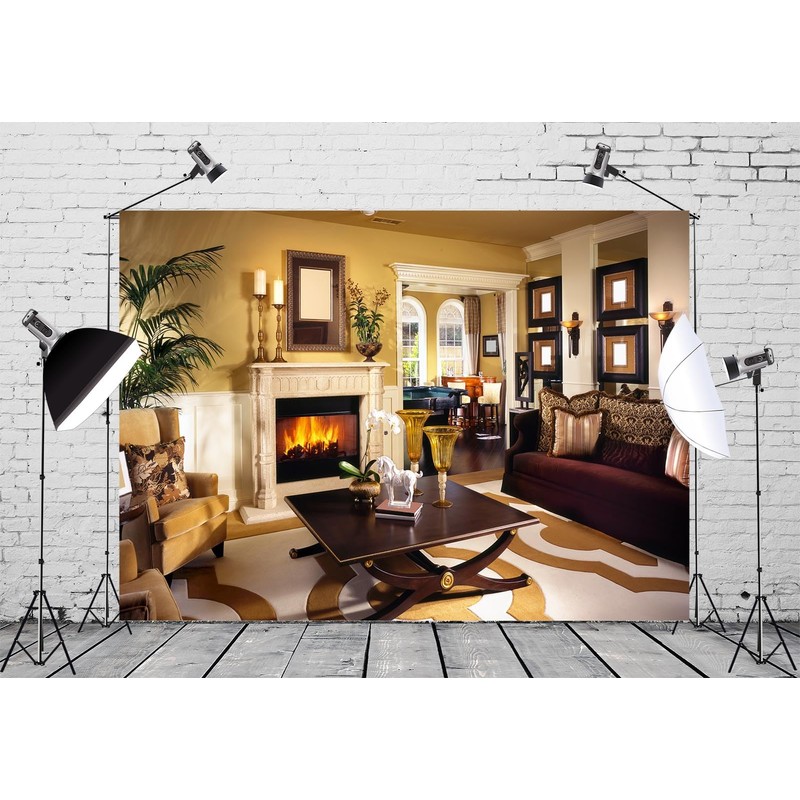 BELECO 7x5ft Fabric Luxury Living Room Backdrop Modern House Interior