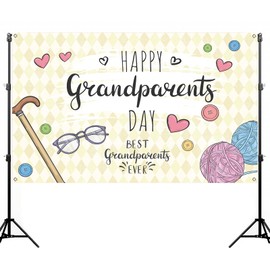 Nepnuser Happy Grandparents Day Photo Booth Backdrop School Event Retirement Love Grandparents Party Decorations Grandpa Grandma Holiday Photo Wall Decor (5.9×3.6ft)