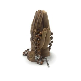Praying Hands Decor, Olive Wood Praying Hands 6 inch and Rosary from Bethlehem the Holy Land, Wooden Praying Hands Statue, prayer Hands Sculpture, Rosary Holder Statue (Praying Hands & Rosary)