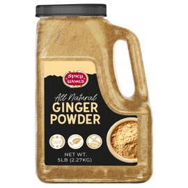 Spicy World Ginger Powder 5 LB Jar – Gluten Free, Bulk Ground Dried Ginger Root, Pure Zingiber Officinale, Non-GMO, Warm & Spicy Flavor for Cooking, Baking, and even Teas
