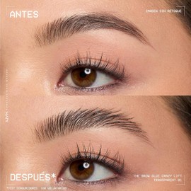 NYX Professional Makeup The Brow Glue Crazy Lift, Gel de Cejas con fijación extrema por 24H, efecto laminado, cepillo integrado para precisión, 7ml - (Transparente)