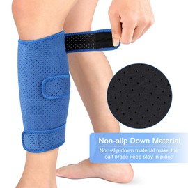 Calf Brace, Shin Splint Support Lower Leg Compression Wrap with Adjustable Three Anti-Slip Strap Support for Pulled Calf Muscle Pain Strain Injury, Sprain and Swelling, Fits Men and Women (Blue)