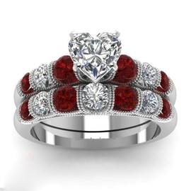 925 Sterling Silver Natural Ruby Ring Heart Shaped Cubic Zirconia Promise Rings CZ Heart Rings Classical Eternity Engagement Wedding Band Ring for Women (US Code 8) TZ.12 (US Code 9)