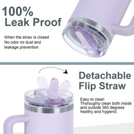 Tswofia 4 pack 40 oz Tumbler with Handle Bulk and Detachable Flip Straw Lid Easy to Clean, 100% Leak splash proof Vacuum Insulated Tumbler, Keep Cold or Hot (White)