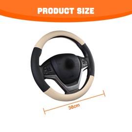 JNNJ Car Steering Wheel Cover, Non-Slip Leather Steering Wheel Cover, Breathable Non-Slip Steering Wheel Cover for Car, Truck, SUV, Microfibre Leather Steering Wheel Cover (Beige)