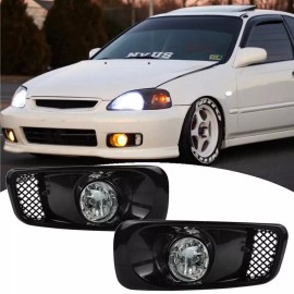 Wenqi For 1999-2000 Honda Civic JDM Bumper Clear Halogen Lens Fog Lights Lamps Pair